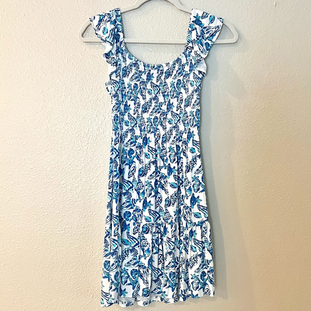 Lilly Pulitzer EUC XXS Jilly Smocked Dress In Resort White Shell Collector